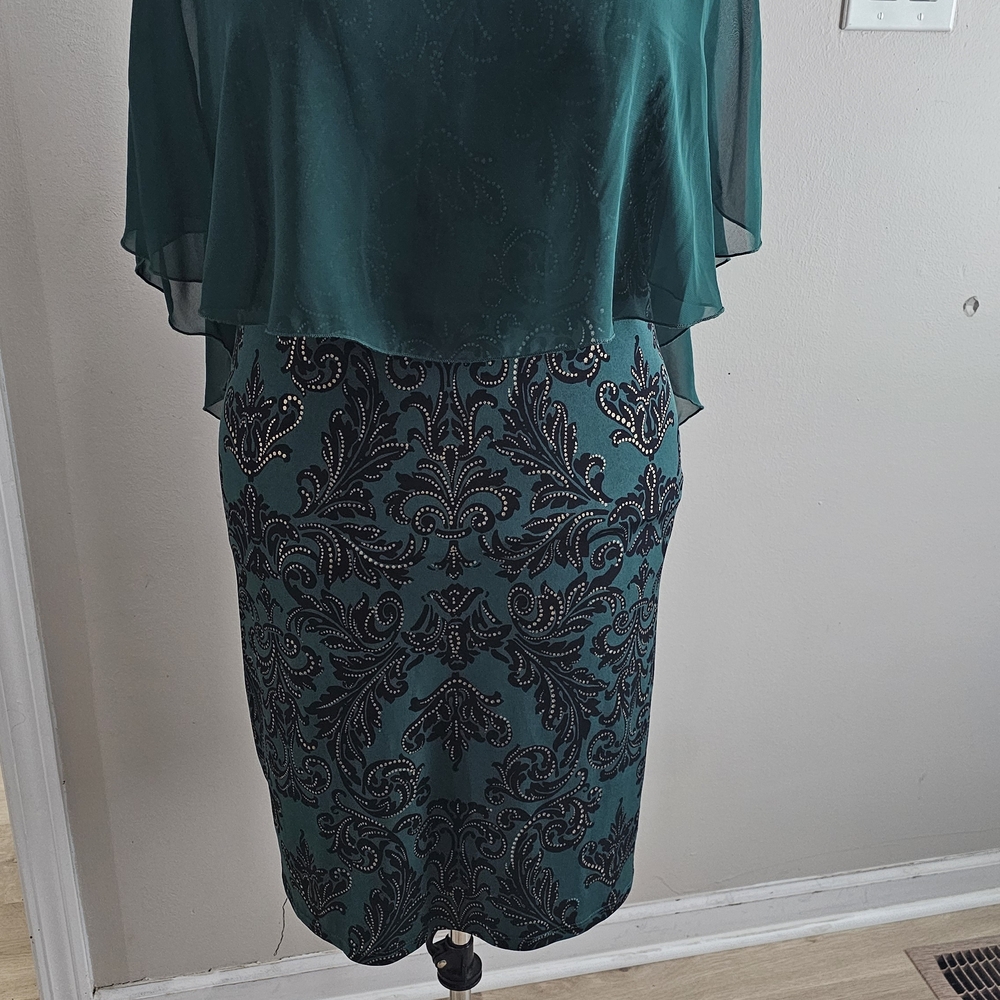 Enfocus Studio Deep Green Chiffon Overlay Dress Black